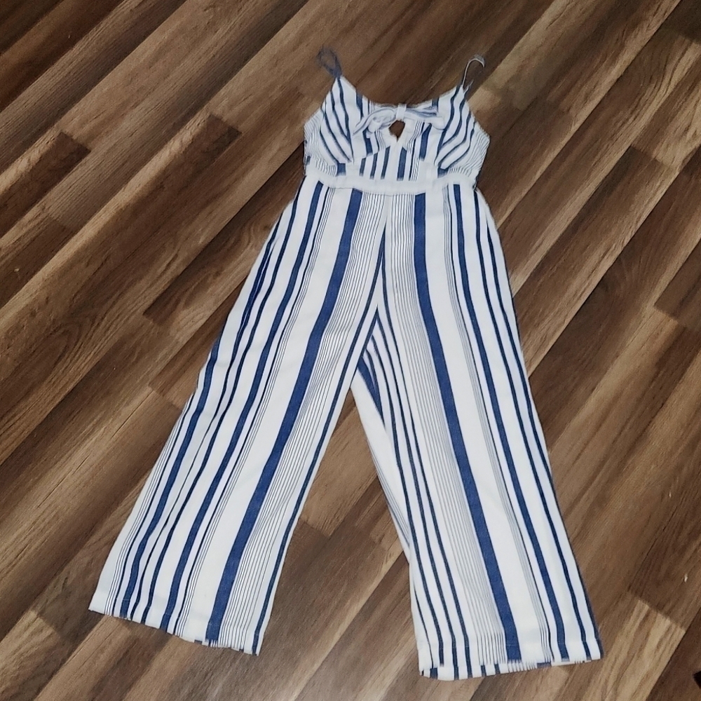Japna Striped Wide Leg Jumpsuit Size XS White and Blue Stripes